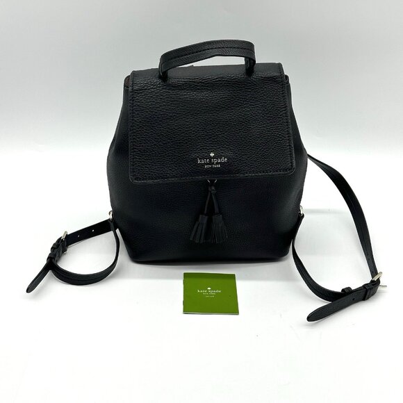 Kate Spade New York Hayes Street Teba Black Pebbled Leather Tassels Backpack